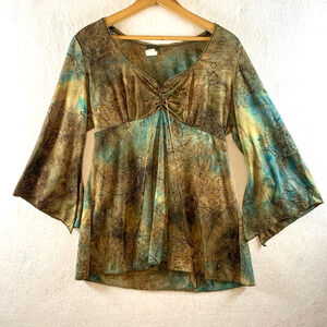 VTG Womens Ethereal Babydoll Top Sz M Iridescent Fairy Coquette Lace‎ Up Goblin